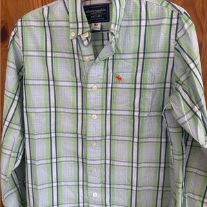 Abercrombie & Fitch Light Blue and Green Plaid Button-Down Shirt